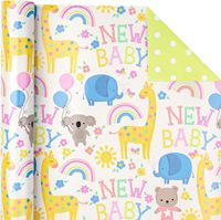 Papier d'emballage réversible pour baby shower Animaux & Nouveau design pour bébé pour baby shower neutre, garçons filles enfants anniversaire