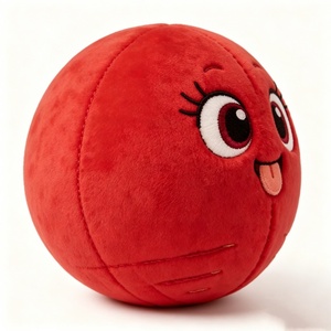 Peluche de basket-ball ludique personnalisée avec langue sortie, adorable jouet en peluche de basket-ball rouge aux grands yeux, coussin en peluche doux en forme de ballon rouge - Product Image 1