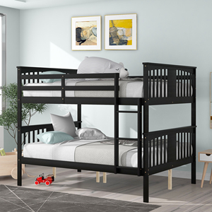 Full Over Full <b>Bunk</b> <b>Bed</b> With Ladder Espresso Kids Teen Bedroom Furniture - Product Image 1