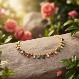 Collar de Cristal Chapado en Oro, Acero Inoxidable, con Piedras Multicolores, Joyería - Product Image 3