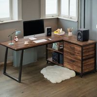 AILICHEN Bureau d'ordinateur en L avec 3 tiroirs et coin pliable pour bureau à domicile
