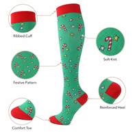 Chaussettes de compression hautes à motif de Noël pour femmes, chaussettes longues de course athlétiques respirantes et élastiques