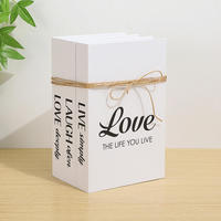 Livres décoratifs légers style rustique simple, lot de 3, rectangulaires, blancs, avec corde de chanvre, ornements de livres, livres factices avec impression de texte