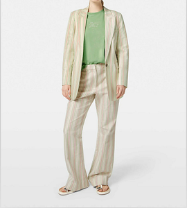 Blazer rayé rose et blanc surdimensionné pour femme, col à revers, manches longues, veste de costume décontractée pour le bureau - Product Image 3