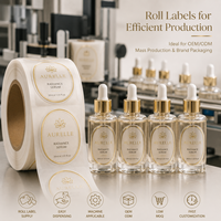 Étiquette personnalisée transparente en feuille d'or, autocollant imperméable en rouleau pour emballage de flacon de sérum cosmétique, logo adhésif, marque OEM ODM
