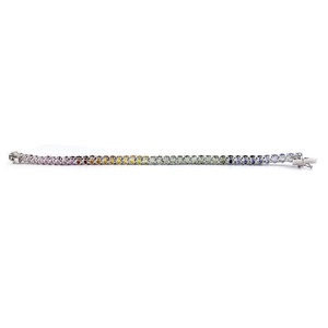 18k <b>Solid</b> White <b>Gold</b> Real Diamond Rainbow Sapphire Trendy Tennis Bracelet for Women-Wedding Party Gift - Product Image 2