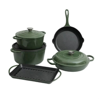 Juego de Utensilios de Cocina de Hierro Fundido Esmaltado de 5 Piezas, Cacerola con Revestimiento de Esmalte de Color, Olla Holandesa