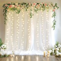 Rideau de fond en tulle blanc avec guirlandes lumineuses pour décoration de fête d'anniversaire ou de mariage
