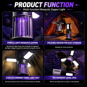 Nueva Lámpara LED Plegable para Camping, 500LM, Recargable Tipo-C, Lámpara Antimosquitos 2 en 1, IPX6 Impermeable, para Tiendas de Campaña - Product Image 2