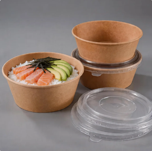Ciotole en papier conique chinoise jetable avec logo imprimé et couvercle pour nouilles et salades - Product Image 1