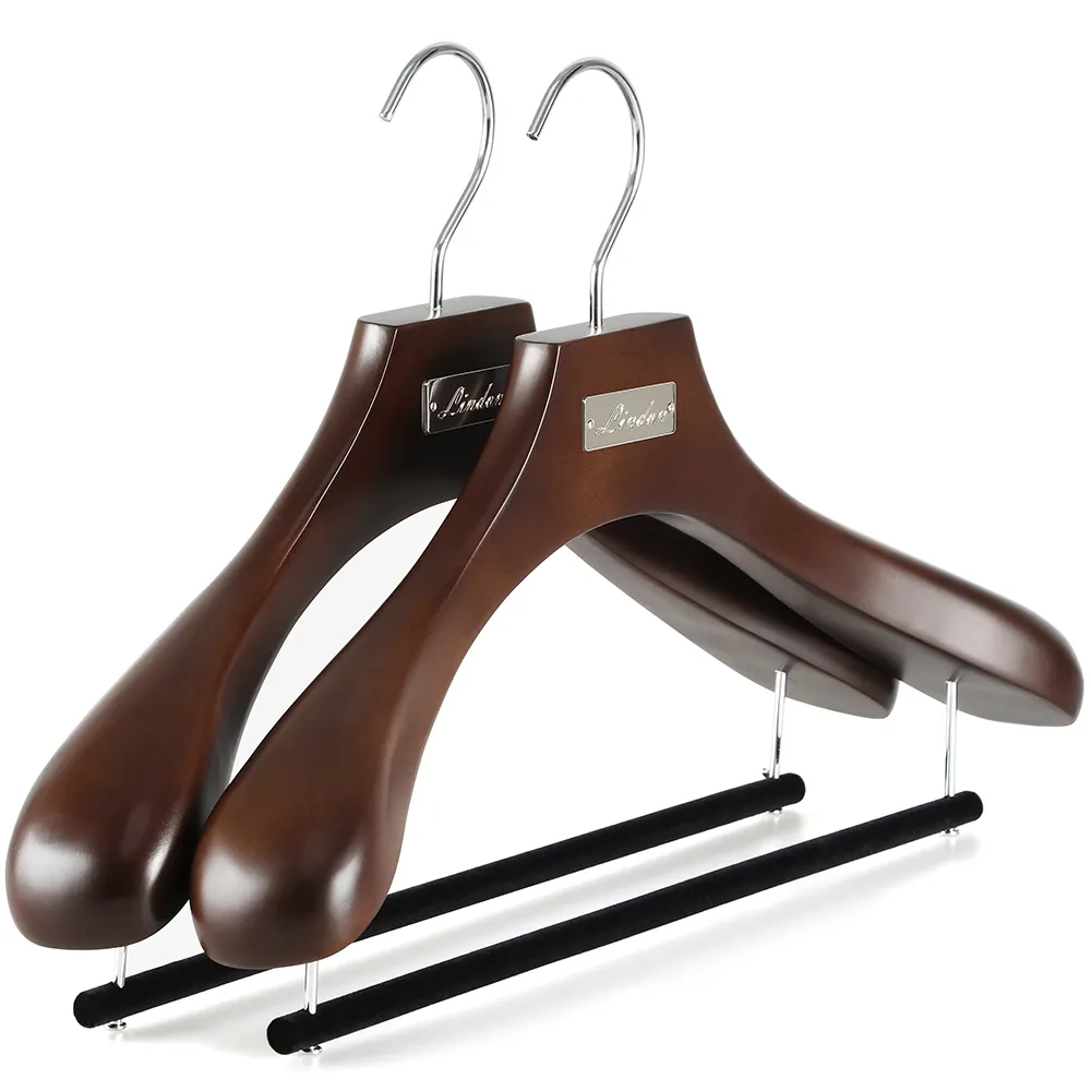 LINDON appendiabiti pesante di fascia alta appendiabiti in legno con Logo personalizzato Premium con barra per pantaloni antiscivolo