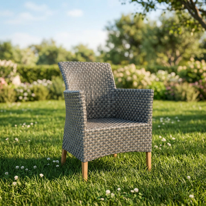 Silla Moderna Gris Tejida para Exteriores con Patas de Madera - Product Image 2