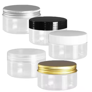Pot cosmétique rond en plastique transparent PET vide pour crème et lotion, avec couvercle noir, disponible en 30ml, 50ml, 80ml, 100ml, 200ml - Product Image 1