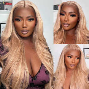 Sans colle Highlight 5x6/13*4 cheveux brésiliens Lace Front Long Body Wave perruque Honey Blonde Body Wave Lace Front perruque 13x4 P4/27 - Product Image 3