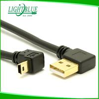 Mini câble USB Type A mâle vers Mini B câble de chargeur USB Double 90 degrés Angle droit 5 broches plaqué or pour téléphone portable Android