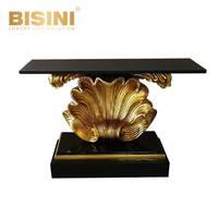 Table console en résine avec feuilles d'or de qualité supérieure, pieds incurvés classiques en PU avec feuilles appliquées à la main, pour hôtel et villa de luxe
