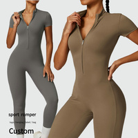 Vente en gros de vêtements de sport Combinaison avec fermeture éclair sur le devant Salopette de yoga une pièce pour femmes Danse active Combinaisons de fitness pour entraînement de gymnastique