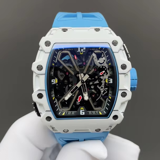 Men's Fashionable Luxury Automatic Mechanical Watch, Skeletonized Movement, Carbon Fiber Textured Mechanical Watch