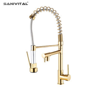 SANIVITAL <span class=keywords><strong>Rubinetto</strong></span> da Cucina Moderno a 3 Vie con Doccetta Estraibile a Molla, Due Teste, Oro, Economico, Flessibile e Regolabile per Lavello - Product Image 1