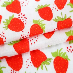 New arrivals 120gsm 130gsm custom digital printed strawberry print double crinkle cotton fabric