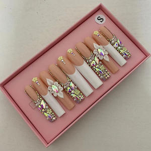 2024 Factory Direct Sales Sargform Finger design Hand gefertigte falsche Nägel Kleber Volle Abdeckung Vorgefertigter 3D-Strassdiamant - Product Image 6