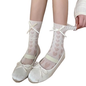 White Heart Patterned Slouch <b>Socks</b> Mid Calf Nylon Women's Ballet Style <b>Socks</b> - Product Image 5