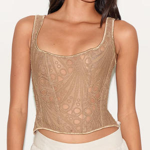 <span class=keywords><strong>Corsetto</strong></span> con collo quadrato floreale trasparente testurizzato top Crop scavati in <span class=keywords><strong>maglia</strong></span> alla moda - Product Image 1