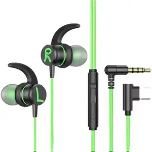 3.5mm gaming earphone L shape wired gaming headphones in-Ear Earbuds with Mic and Volume Controls for Smartphone