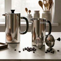 Cafetière à piston moderne nordique en acier inoxydable à double paroi, finition miroir, résistante à la chaleur, écologique, pour 0,35 L, 0,7 L, 1 L