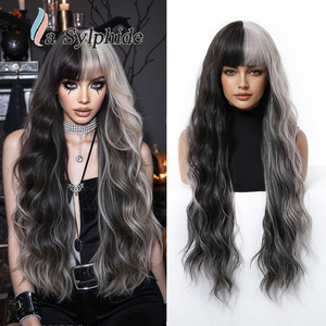 La Sylphide Long <b>Curly</b> <b>Wig</b> With Bangs Full Head Fiber Cosplay Halloween Gift - Product Image 1