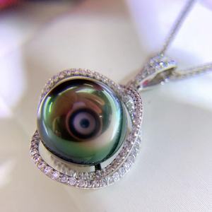 New Socialite S925 Pearl 11-10MM Round Flawless <b>Peacock</b> Green Necklace with Gift Box Tempered for the Elegant Individual - Product Image 4
