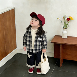 Set Tre Pezzi in Stile Coreano per Ragazze: Camicia a Quadri in Cotone, Jeans e Top Alla Moda per Primavera e Autunno - Product Image 3