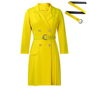 Vestido de Oficina Personalizado para <span class=keywords><strong>Mujer</strong></span>, Talla Grande, Manga Larga, Cuello en V, Plisado, Midi, con Decoración de Botones, para Trabajo, Casual, Formal - Product Image 4