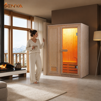 Ruang Sauna Kayu Solid Kompak Kecil untuk 2 Orang, Tungku Sauna Uap Kering, Lampu LED Warna-warni, Panel Kontrol Komputer, Gym OEM/ODM