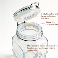 Nouveau design – Bocaux en verre carrés vides de 415 ml (14 oz) avec couvercle à clip pour café instantané lyophilisé, sucre, épices, thé et aliments DIY