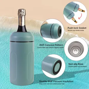 750ml Best Champagne Cooler Insulated Portable Wine Bottle Holder Carrier Metal Sleeve Keep Cold Up To 6 Hours