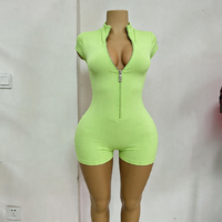 Combinaison de yoga zippée pour femme, collection été 2026, manches courtes, une pièce, tenue de sport avec taille haute et compression pour la gym