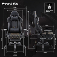 Chaise d'ordinateur ergonomique pour PC, siège épais en PVC noir de qualité supérieure, chaise de jeu 3D avec repose-pieds.