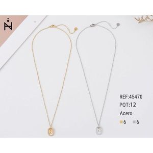 Collana con Ciondolo a Forma di Lettera N e Diamante 10x15cm, Stile Collare, Gioielli alla Moda in Acciaio, Tono Oro e Argento - Product Image 1