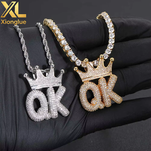 2026 New Design Crown Small Letters Copper Pendant <b>Necklaces</b> <b>Silver</b> Plated Gold Plated Rope Tennis Chain Custom <b>Name</b> Hip Hop - Product Image 4