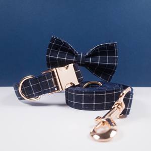 Conjunto de Correa y Collar Personalizado para Perro con Lazo de Terciopelo Azul Sólido, Etiqueta con Nombre, Collar para Perro con Lazo, Conjunto de Collar Personalizado para Cachorro Grande/Pequeño - Product Image 4