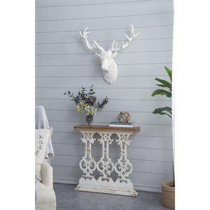 Classic Vintage <b>White</b> Wash Console Table 32x12x32 Brown Wood Top Wall <b>Display</b> Shelf - Product Image 4