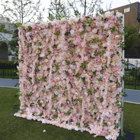 Panel Dinding Bunga Mawar Pink 3D Mewah Buatan, Latar Belakang Bunga Sutra Romantis untuk Dekorasi Pesta Pernikahan dan Bridal Shower