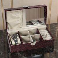 Boîte à bijoux et montres en cuir PU fait main LG7190, taille moyenne, forme rectangulaire, motif serpent, personnalisable, avec fermeture à boucle