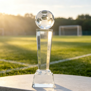 Trophée de football en cristal noble, conique, cannelé, à double couche, avec socle transparent, gravé sur mesure, pour la récompense <span class=keywords><strong>des</strong></span> vainqueurs de la ligue de football jeunesse - Product Image 4