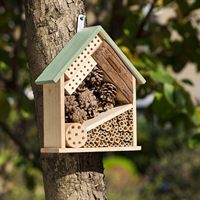Maison d'insectes multi-habitats en bois Meetu, décoration de jardin extérieur, hôtels pour insectes pour les abeilles et les papillons, maison d'abeilles vert clair