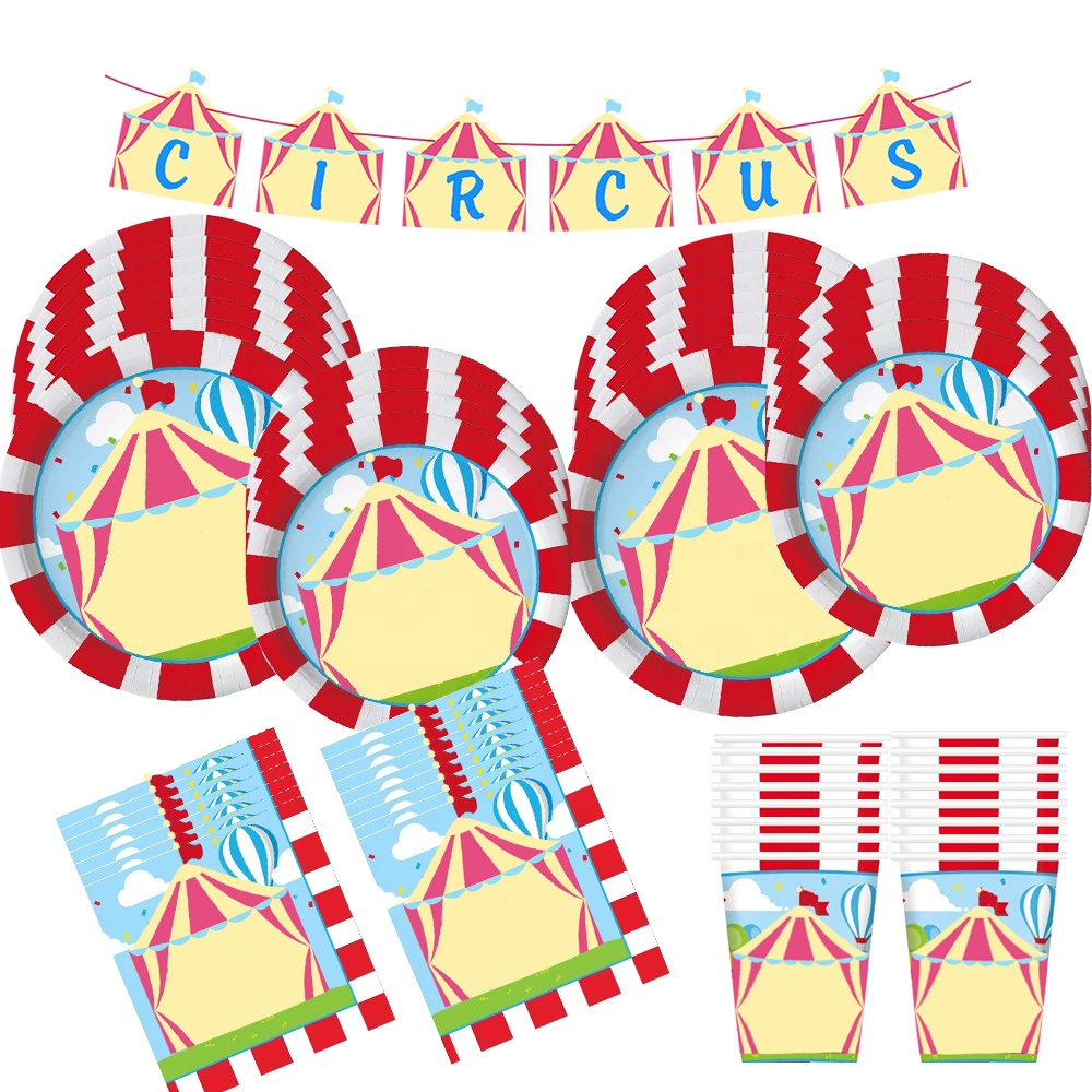 Circus Birthday Baby Shower Clown Supplies Cutlery Birthday Banner Table Cover Circus Carnival Birthday Party Supplies