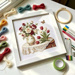 White Blank Needlepoint Canvas with <b>Binding</b> <b>Tape</b> 8x8 Inch Twist Interlock 100% Cotton Canvas for DIY Needlepoint Project - Product Image 5