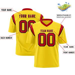 Camiseta de Fútbol Americano Personalizada en Dos Tonos con Corte en el Hombro, Color Rojo Dorado - Product Image 2