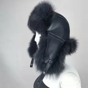 Custom Winter Windproof Fur Bomber Hat Russian Earflap Snowboarding Aviator Trapper Hat Trooper Ear Flaps Hat